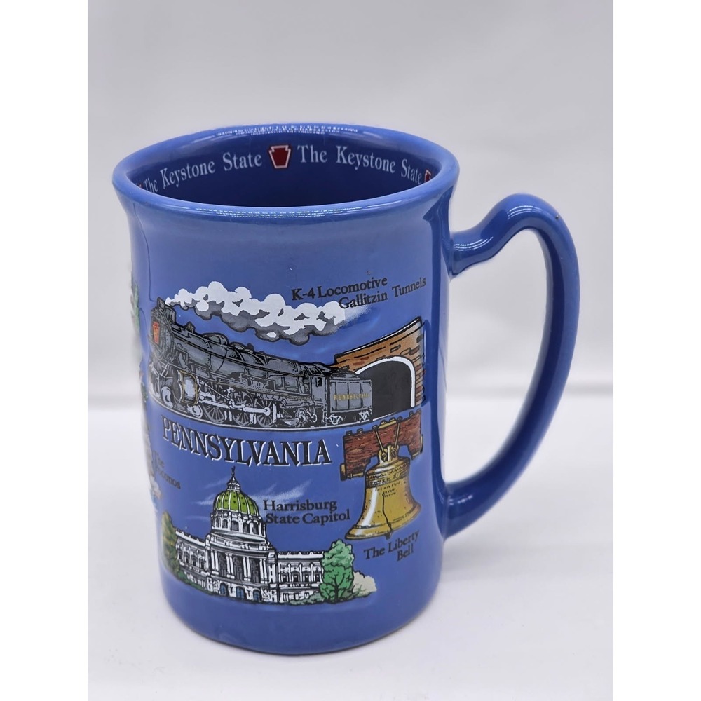 PENNSYLVANIA The Keystone State State Landmarks Blue 3D Raised Coffee Cocoa Mug